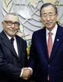 Le Président de l’UIP Abdelwahad Radi en compagnie du Secrétaire général de l’ONU, Ban Ki-moon. Photo ONU/Paulo Figueiras