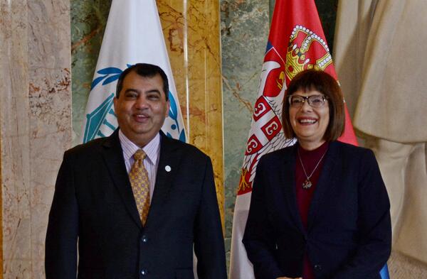 IPU President Saber Chowdhury and Speaker of Parliament, Ms. Maja Gojkovic.