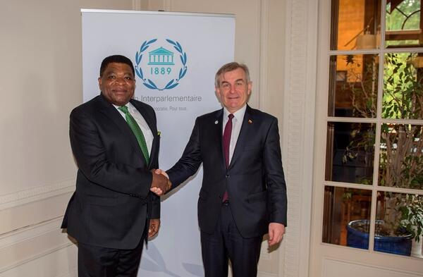 Martin Chungong, IPU Secretary General, and Viktoras Pranckietis, Speaker of Lithuanian Parliament. 