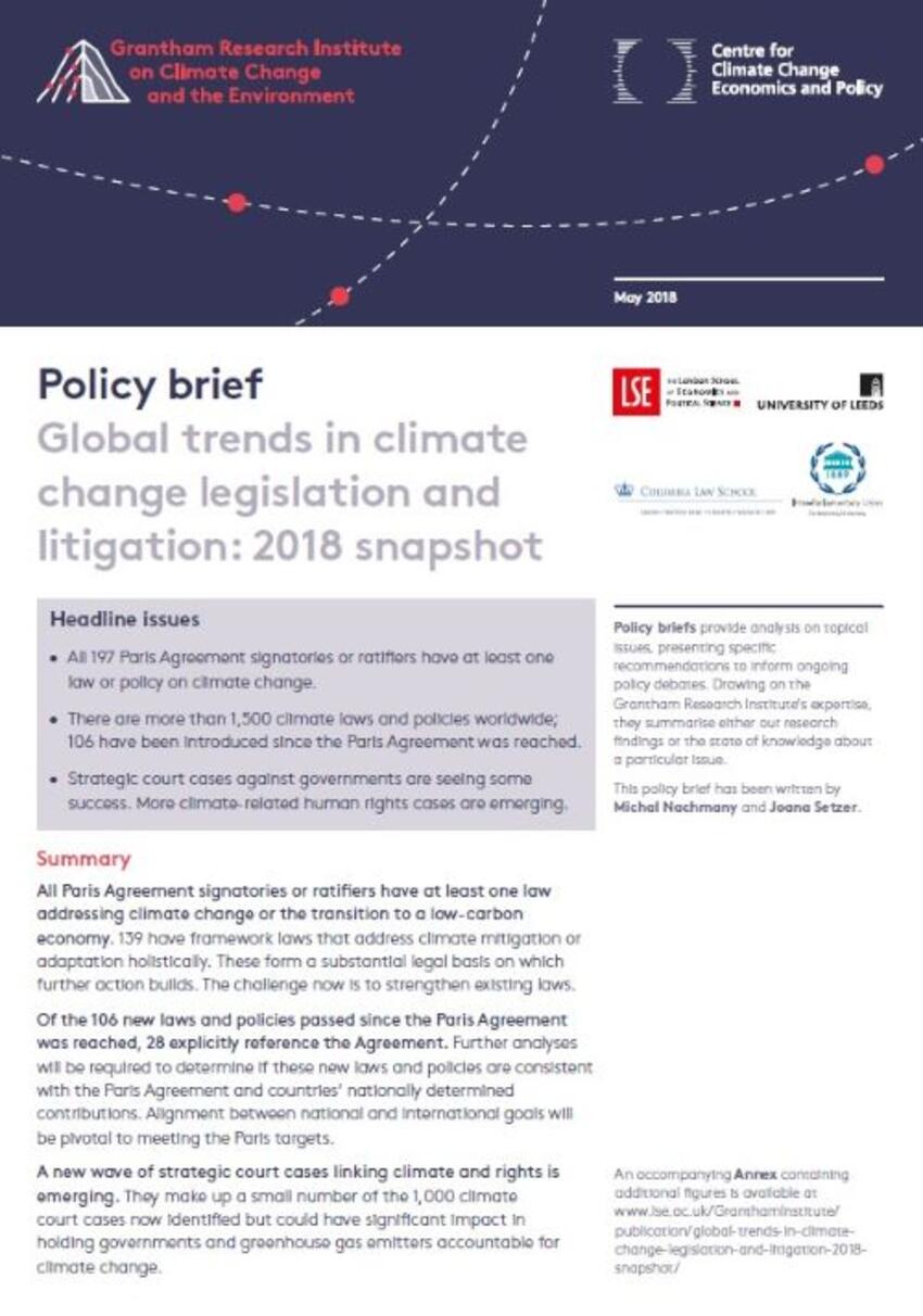Global Trends In Climate Change Legislation And Litigation 2018 Snapshot Inter Parliamentary Union