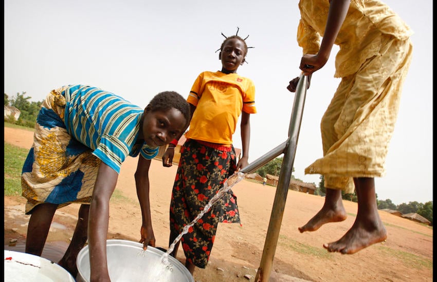 Children with water pump