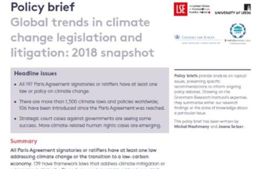 Global Trends In Climate Change Legislation And Litigation 2018 Snapshot Inter Parliamentary Union