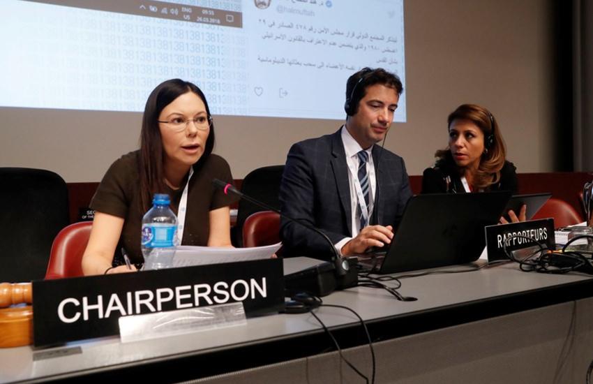 Laura Rojas, parlementaire mexicaine et parlementaire suisse Andrea Caroni 
prennent la parole à le Réunion de haut niveau de l'Assemblée générale 
sur la consolidation et la pérennisation de la paix. © IPU / L. Fortunati

