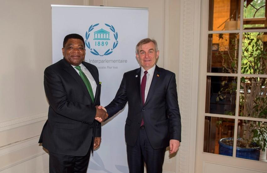 Martin Chungong, IPU Secretary General, and Viktoras Pranckietis, Speaker of Lithuanian Parliament. 