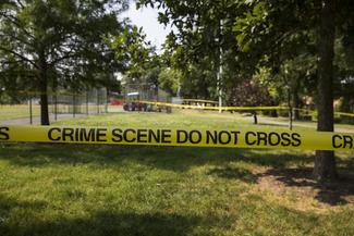 : Crime scene tape blocks off the baseball field where House Majority Whip Congressman Steve Scalise was shot along with 4 others during an ambush style shooting attack by a gunman in Alexandria, Washington, United States on June 14, 2017