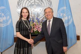 La Présidente de l'UIP, Gabriela Cuevas Barron, et le Secrétaire général 
de l’ONU, Antonio Guterres. © UN Photo/Eskinder Debebe


